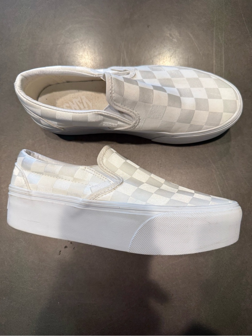 Vans Authentic White-on-White Checked, Stacked Slip-On Sneakers - Women